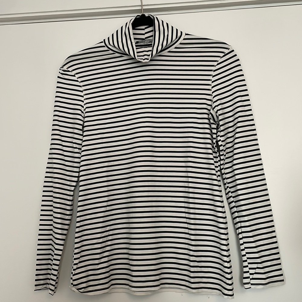Zara blue and white striped mock turtleneck